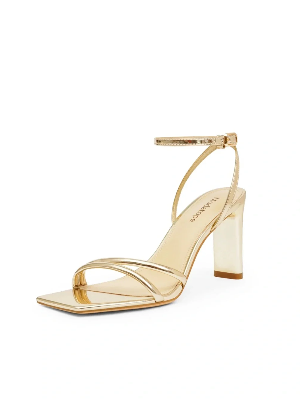 Modatope Metallic Gold Ankle-Strap Size 8 Block Heel Sandals